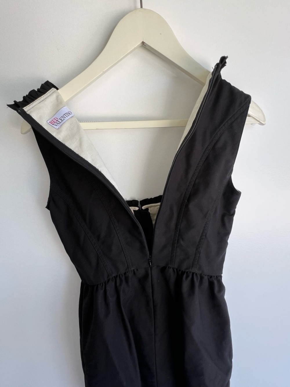 RED Valentino Black Corset Mini Dress Ruched Bust Designer Fit & Flare Pockets S - Picture 14 of 16